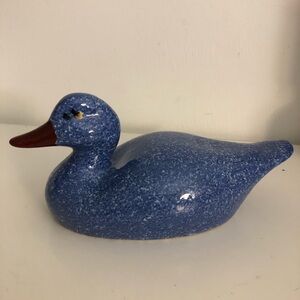 Calico Blue Speckled Ceramic Duck Figurine